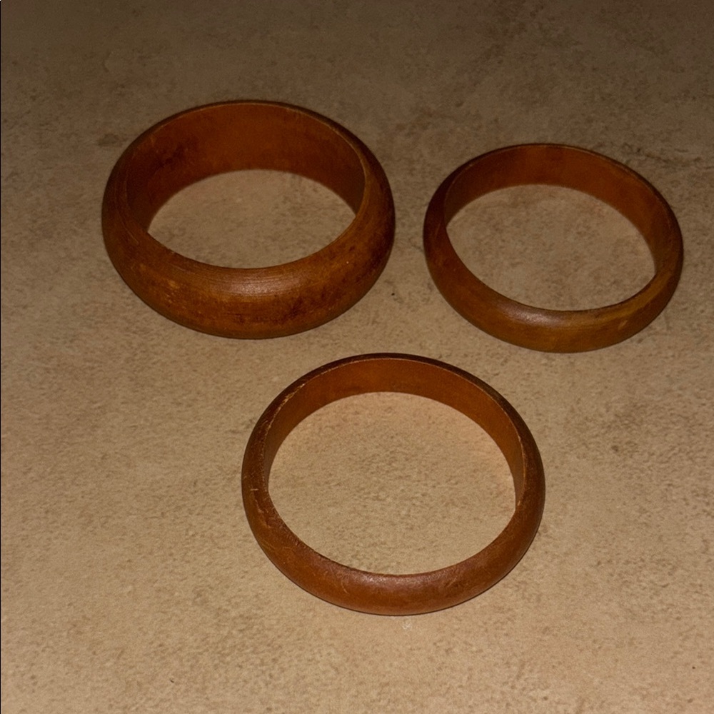 Set of Three Brown Wooden Bangles